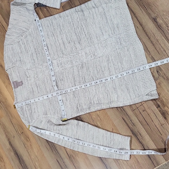 CHICO'S White Black Gold Space Dye Scoop Neck 3/4 Sleeve Tunic Sweater - S - Picture 6 of 10